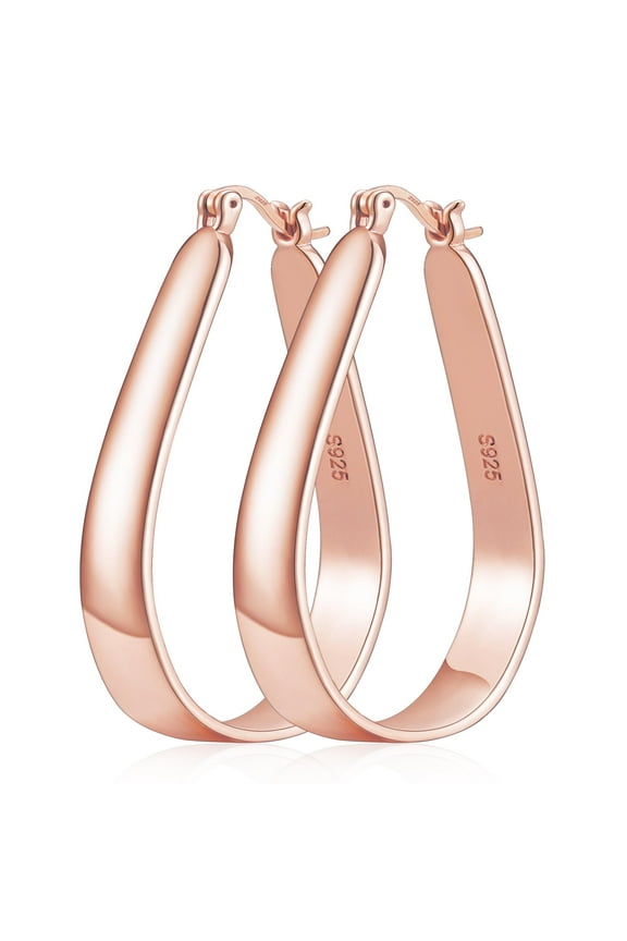 18K Rose Gold Plated Oval Hoop Earrings for Women Hypoallergenic S925 Sterling Silver Earrings Big Hoops Wedding Birthday Valentines Day Jewelry Gifts Teen Girlfriend Wife Mom Bride Age Ideas