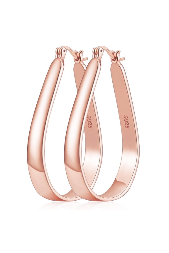 18K Rose Gold Plated Oval Hoop Earrings for Women Hypoallergenic S925 Sterling Silver Post Earrings Big Hoops Wedding Birthday Valentines Day Jewelry Gifts Teen Girlfriend Wife Mom Bride Age