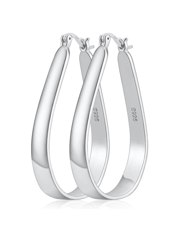 18K White Gold Plated Oval Hoop Earrings for Women with S925 Sterling Silver Post Hypoallergenic Earrings Birthday Christmas Prom Jewelry Gifts Teen Her Adults Mom Stocking Stuffers Ideas