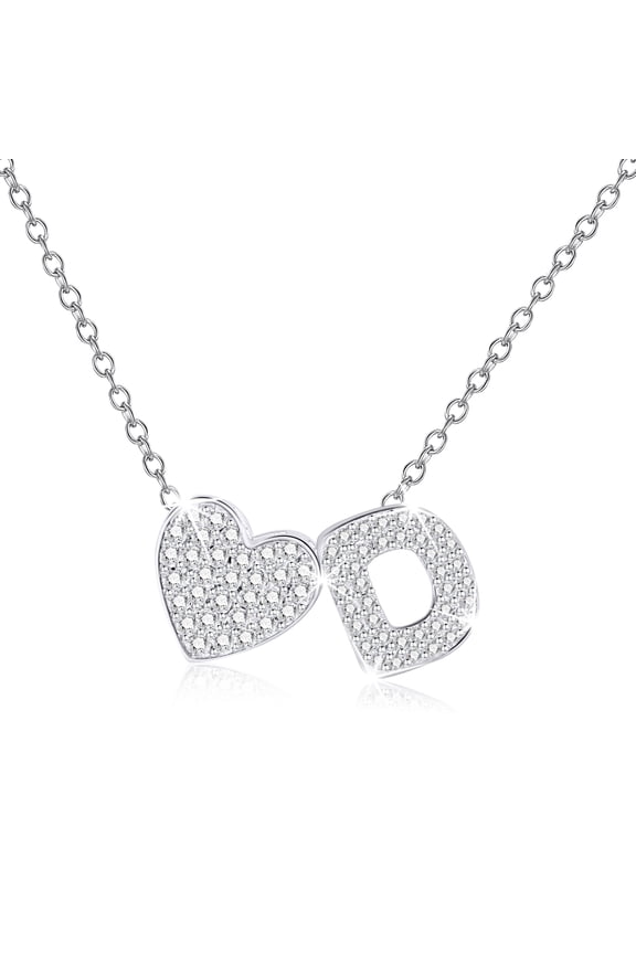 S925 Sterling Silver Plated Love Heart Initial Necklaces for Women Girls CZ Letter D Pendant Chain Stuff Accessory Birthday Easter Basket Stuffers Jewelry Gifts Teen Adults Girlfriend Kids