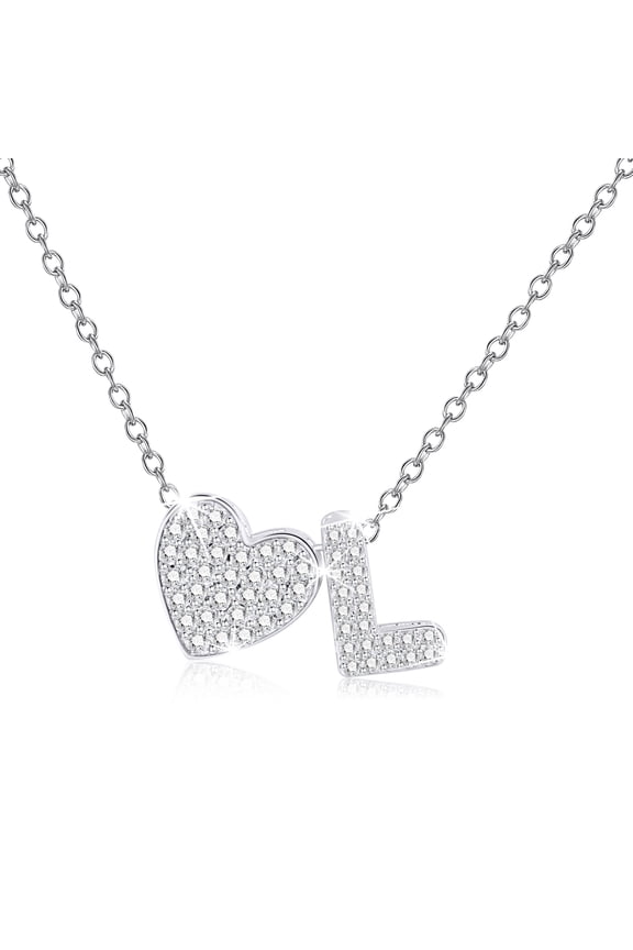 S925 Sterling Silver Plated Love Heart Initial Necklaces for Women Girls CZ Letter L Pendant Chain Stuff Accessory Birthday Easter Basket Stuffers Jewelry Gifts Teen Adults Girlfriend Kids