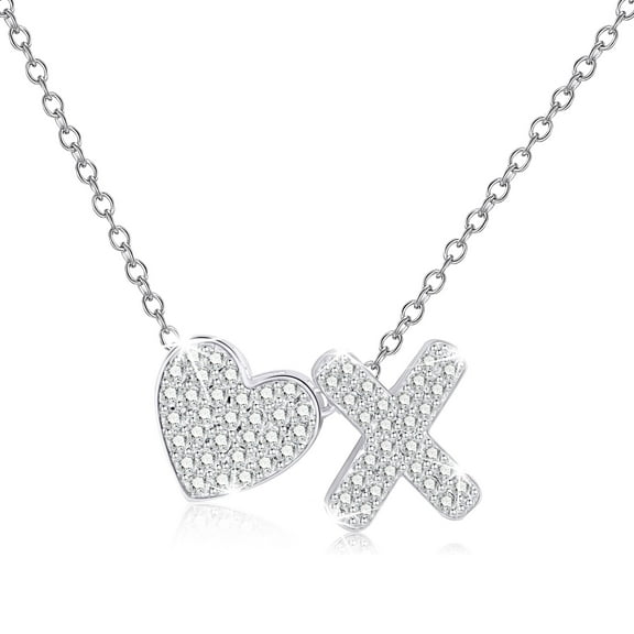 DORANA 18K White Gold Plated Love Heart Initial Necklaces for Women Girls CZ S925 Sterling Silver Letter X Pendant Chain Birthday Valentines Day Jewelry Gifts Teen Girlfriend Wife Mom Kids Age Ideas