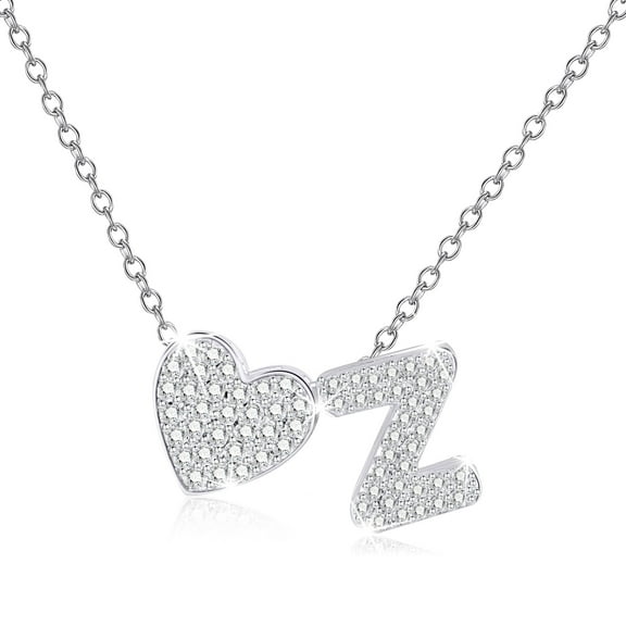 DORANA S925 Sterling Silver Plated Love Heart Initial Necklaces for Women Girls CZ Letter Z Pendant Chain Stuff Accessory Birthday Easter Basket Stuffers Jewelry Gifts Teen Adults Girlfriend Kids