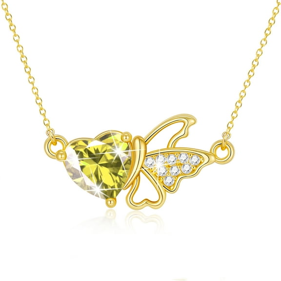 DORANA 18K Gold Plated Butterfly Love Necklaces for Women Girls S925 Sterling Silver August Birthstone Necklace with Peridot Birthday Valentines Day Jewelry Gifts Teen Teen Girlfriend Wife Mom Kids