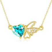 DORANA 18K Gold Plated Butterfly Love Heart Necklaces for Women Girls CZ December Birthstone Pendant with Blue Tanzanite Birthday Mothers Day Graduation Jewelry Gifts Teen Mom Her Wife Kids Age Ideas