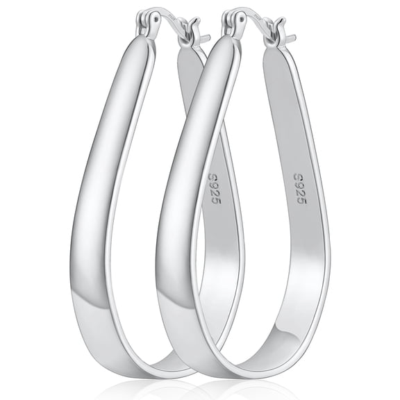 DORANA 18K White Gold Plated Oval Hoop Earrings for Women with S925 Sterling Silver Post Hypoallergenic Earrings Birthday Christmas Prom Jewelry Gifts Teen Her Adults Mom Stocking Stuffers Ideas