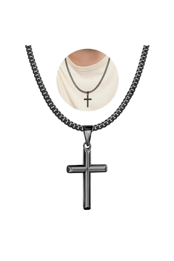 Black Cross Necklaces for Men Boys Stainless Steel Cross Pendant Chain Catholic Religious Christian Birthday Valentine's Day Jewelry Gifts Teen Boyfriend Husband Dad Preteen Son Kids Age Ideas