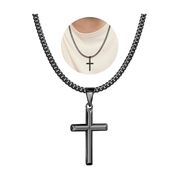 DORANA Black Cross Necklaces for Men Boys Stainless Steel Cross Pendant Chain Catholic Religious Christian Birthday Christmas Jewelry Gifts Teen Dad Husband Tween Son Kids Stocking Stuffers Age Ideas