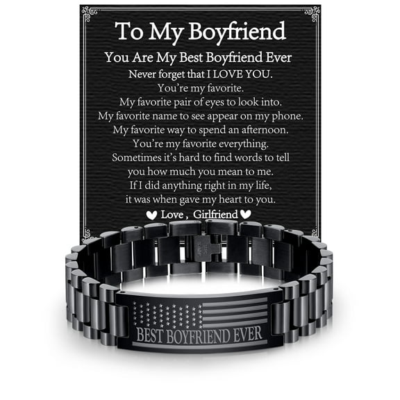 DORANA Black Bracelets for Men American Flag Bracelet to My Best Boyfriend Stainless Steel Watch Brand Bracelet Birthday Easter Basket Stuffers Jewelry Gifts Him Husband Lover Male Adults Teen Ideas