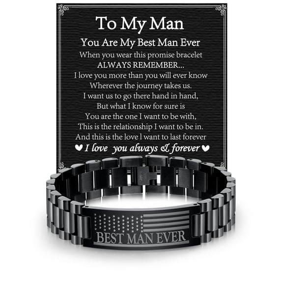 DORANA Black Bracelets for Men Boys American Flag Bracelet to My Best Man from Wife Girlfriend Stainless Steel Bracelet Birthday Valentines Day Jewelry Gifts Ideas Husband Boyfriend Male Age