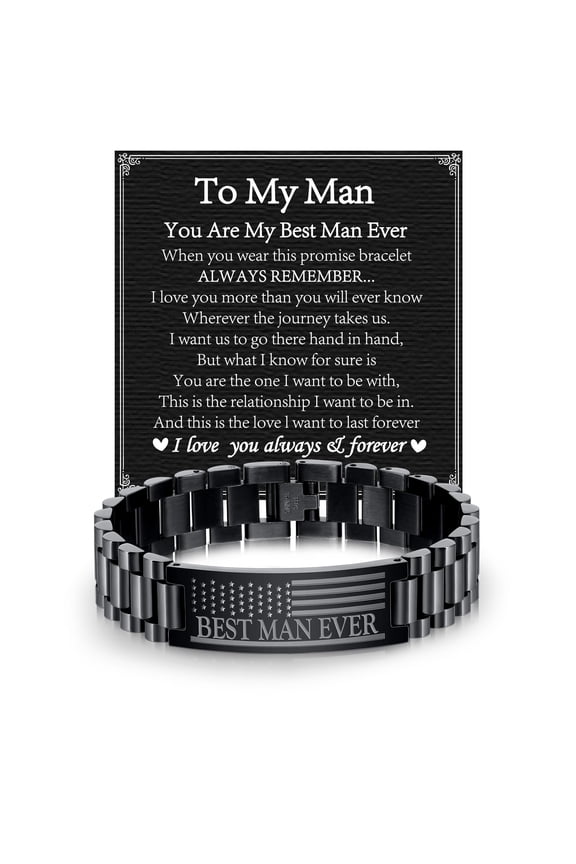 Black Bracelets for Men Boys American Flag Bracelet to My Best Man from Wife Girlfriend Stainless Steel Bracelet Birthday Valentines Day Jewelry Gifts Ideas Husband Boyfriend Male Age