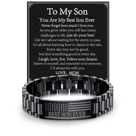 DORANA Bracelets for Men Boys American Flag Bracelet to My Best Son from Mom Stainless Steel Watch Band Bracelet Graduation Birthday Christmas Jewelry Gifts Teen Teenage Kids Stocking Stuffers Age