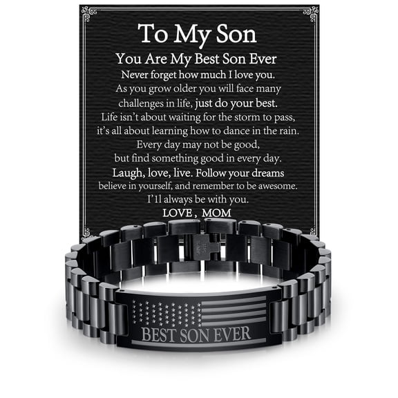 DORANA Bracelets for Men Boys American Flag Bracelet to My Best Son from Mom Stainless Steel Watch Band Bracelet Graduation Birthday Christmas Jewelry Gifts Teen Teenage Kids Stocking Stuffers Age