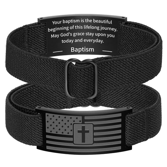 DORANA Baptism Gifts for Kids Bible Verse Black American Flag Cross Bracelets for 1 2 18 Year Old Age Religious Catholic Christian Wrist Jewelry Gifts Ideas Son Grandson Brother Age
