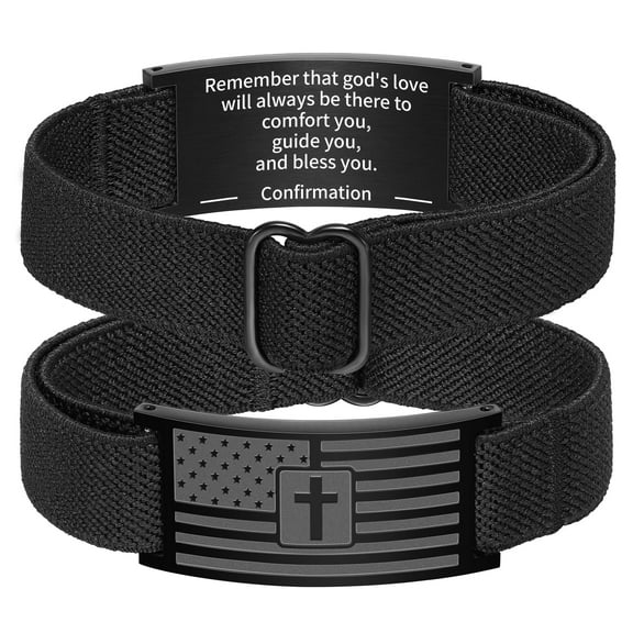 DORANA Confirmation Gifts for Teen Boys Teenage Bible Verse Black American Flag Cross Bracelets Religious Catholic Christian Jewelry Gifts Ideas Son Grandson Brother Kids Tween Preteen Age