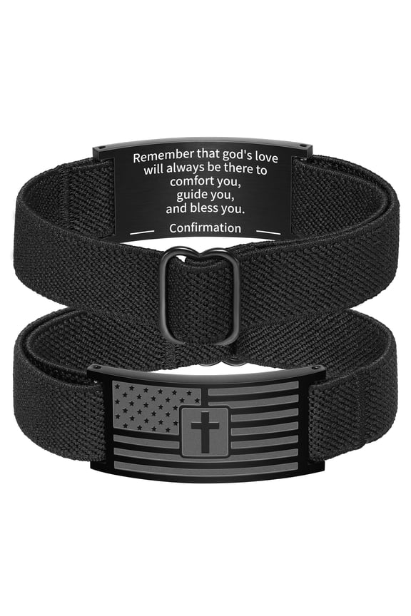 Confirmation Gifts for Teen Boys Teenage Bible Verse Black American Flag Cross Bracelet for Boys Religious Catholic Christian Jewelry Gifts Kids Son Grandson Brother Tween Preteen Age Ideas