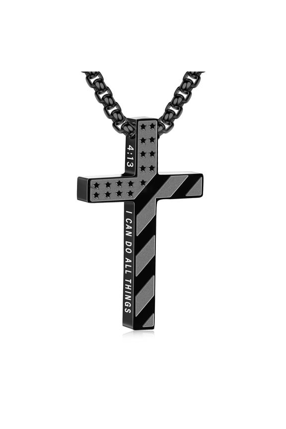Black Cross Necklaces for Men Boys American Flag Pendant Chain Catholic Christian Religious Birthday Fathers Day Jewelry Gifts Teen Him Dad Tween Son Preteen Adults Kids Age Ideas