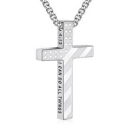 DORANA Silver Cross Necklaces for Men Boys American Flag Pendant Chain Catholic Christian Religious Birthday Fathers Day Jewelry Gifts Teen Him Dad Tween Son Preteen Adults Kids Age Ideas
