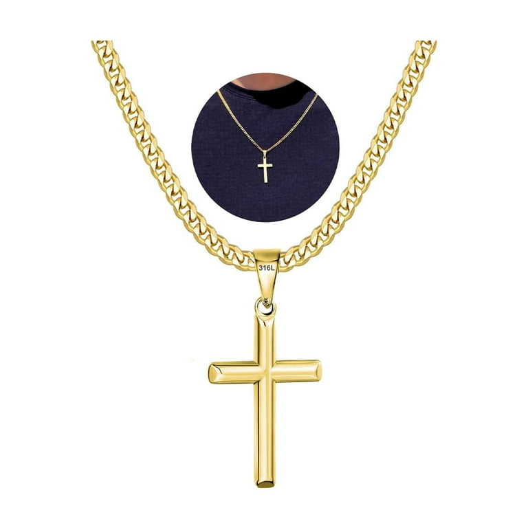 DORANA Gold Cross Necklaces for Men Boys Stainless Steel Cross