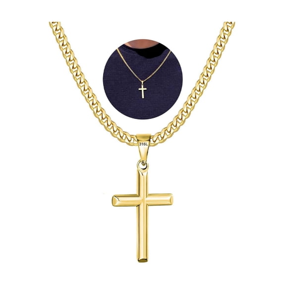 DORANA Gold Plated Cross Necklaces for Men Boys 316L Stainless Steel Cross Pendant Chain Catholic Christian Religious Birthday Christmas Jewelry Gifts Teen Boys Stocking Stuffers for Kids 20 Inch