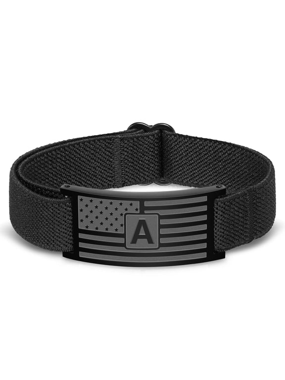 Black Initial Bracelets for Men Boys American Flag Letter A Wrist Band Bracelet Birthday Graduation Fathers Day Jewelry Gifts Teen Him Dad Tween Son Boyfriend Preteen Teen Adults Kids Ideas