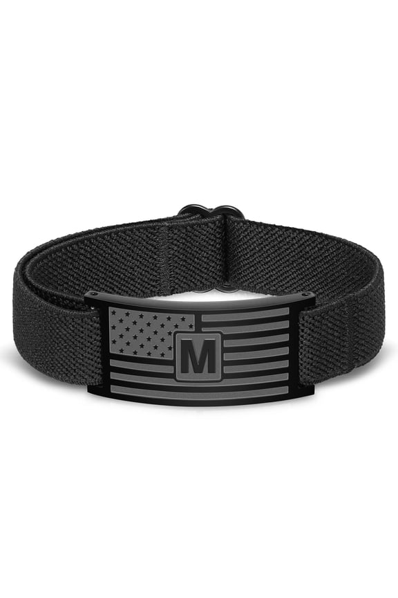 Black Initial Bracelets for Men Boys,American Flag Letter M Wrist Band Bracelet Birthday Valentines Day Jewelry Gifts Teen Him Dad Boyfriend Husband Tween Male Son Adults Kids Age Ideas