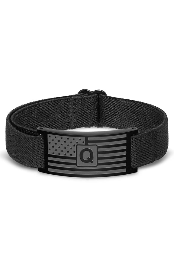 Black Initial Bracelets for Men Boys,American Flag Letter Q Wrist Band Bracelet Birthday Valentines Day Jewelry Gifts Teen Him Dad Boyfriend Husband Tween Male Son Adults Kids Age Ideas