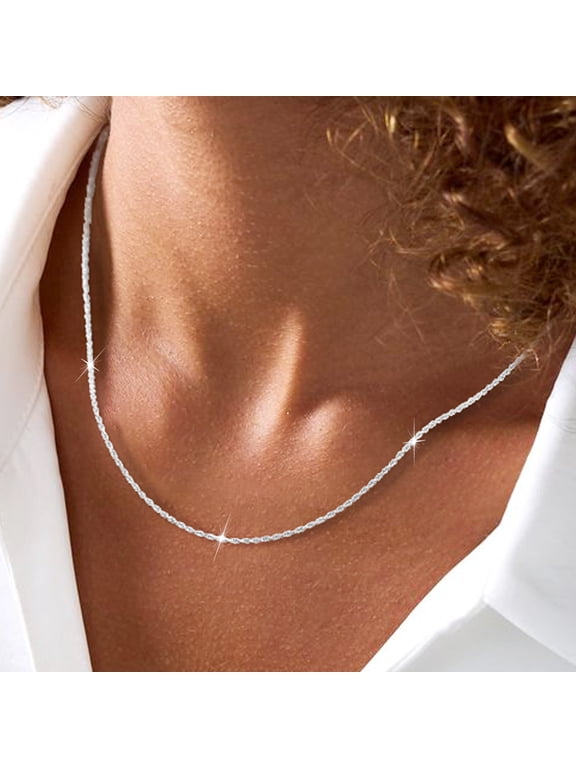 925 Silver Plated Chains for Women 1.5mm/2mm Twist Rope Non-tarnish Necklace Birthday Christmas Jewelry Gifts Teen Her Adults Wife Mom Stocking Stuffers 16/18/20/22/24 Inch