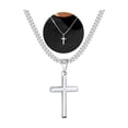 thumbnail image 1 of DORANA Silver Plated Cross Necklaces for Men Boys 316L Stainless Steel Cross Pendant Chain Catholic Christian Religious Birthday Christmas Jewelry Gifts Teen Boys Stocking Stuffers for Kids 24 Inch, 1 of 6