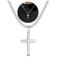 thumbnail image 1 of DORANA Silver Cross Necklaces for Men Boys Stainless Steel Cross Pendant Chain Catholic Religious Christian Birthday Valentine's Day Jewelry Gifts Teen Boyfriend Husband Dad Son Tween Kids Age Ideas, 1 of 6