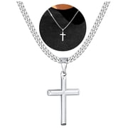 DORANA Silver Cross Necklaces for Men Boys Stainless Steel Pendant Chain Catholic Religious Christian Birthday First Communion Confirmation Fathers Day Jewelry Gifts Teen Him Dad Kids Age Ideas