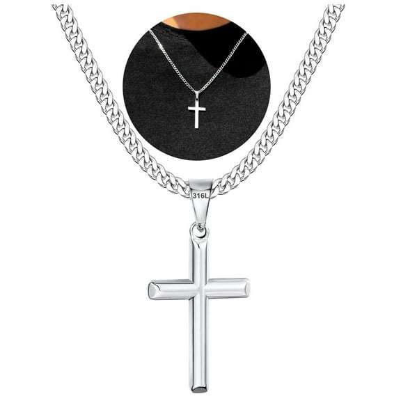 DORANA Silver Cross Necklaces for Men Boys Stainless Steel Cross Pendant Chain Catholic Religious Christian Birthday Valentine's Day Jewelry Gifts Teen Boyfriend Husband Dad Son Tween Kids Age Ideas