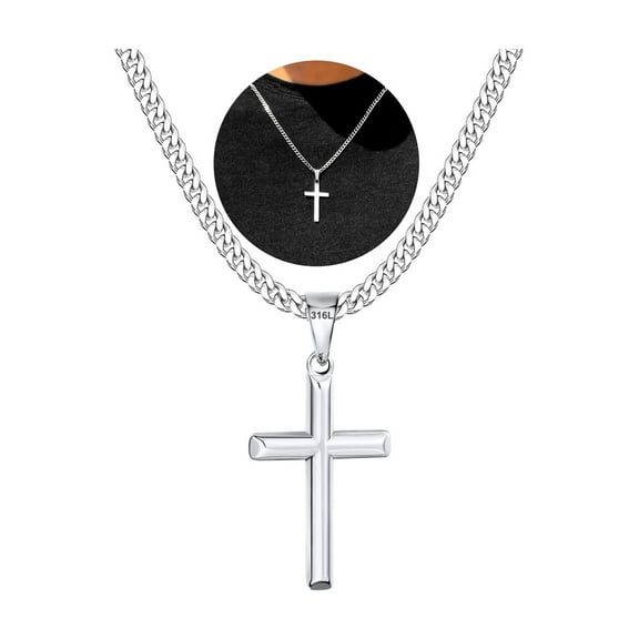 DORANA Silver Cross Necklaces for Men Boys Stainless Steel Cross Pendant Chain Catholic Religious Christian Birthday Jewelry Gifts Ideas Dad Husband Tween Son Boyfriend Preteen Brother Teen Kids Age
