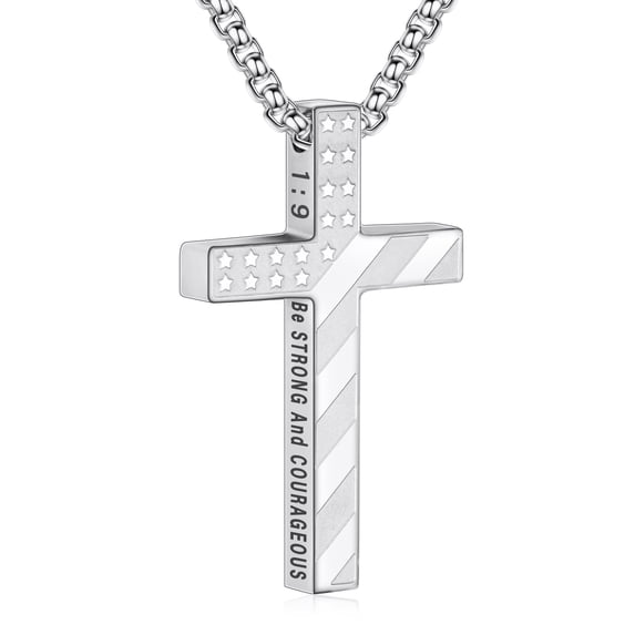 DORANA Silver Plated Cross Necklaces for Men Boys American Flag Pendant Chain Catholic Christian Religious Birthday Christmas Jewelry Gifts Ideas Dad Husband Preteen Teen Stocking Stuffers Kids Age