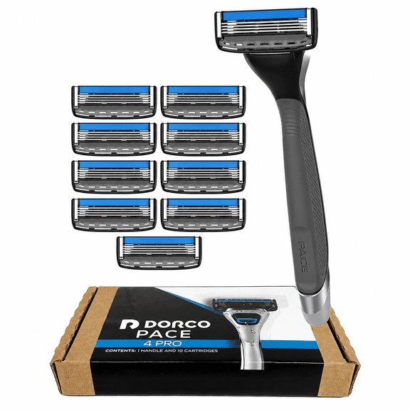DORCO Pace 4 Pro Four Blade Razor with 10 Replacement Heads