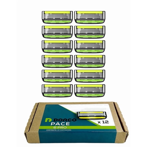 Dorco Pace 6 Pro 6-Blade Razor Replacement Heads, 12 Count