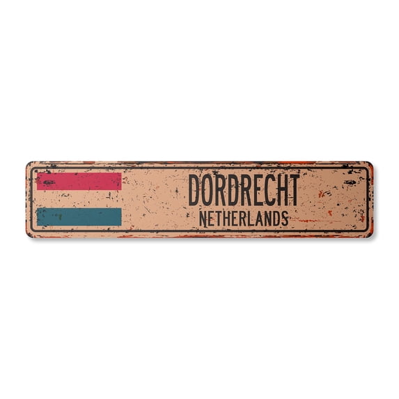 DORDRECHT NETHERLANDS Vintage Aluminum Street Sign Netherlander Dutch flag city country rustic metal tin gift | Indoor/Outdoor | 18" Wide