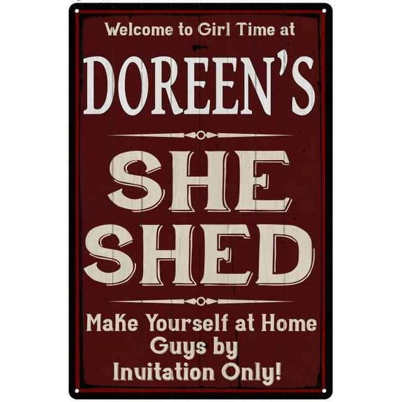 DOREEN'S She Shed Red Sign Lady Cave 12 x 18 Matte Finish Metal 112180088425