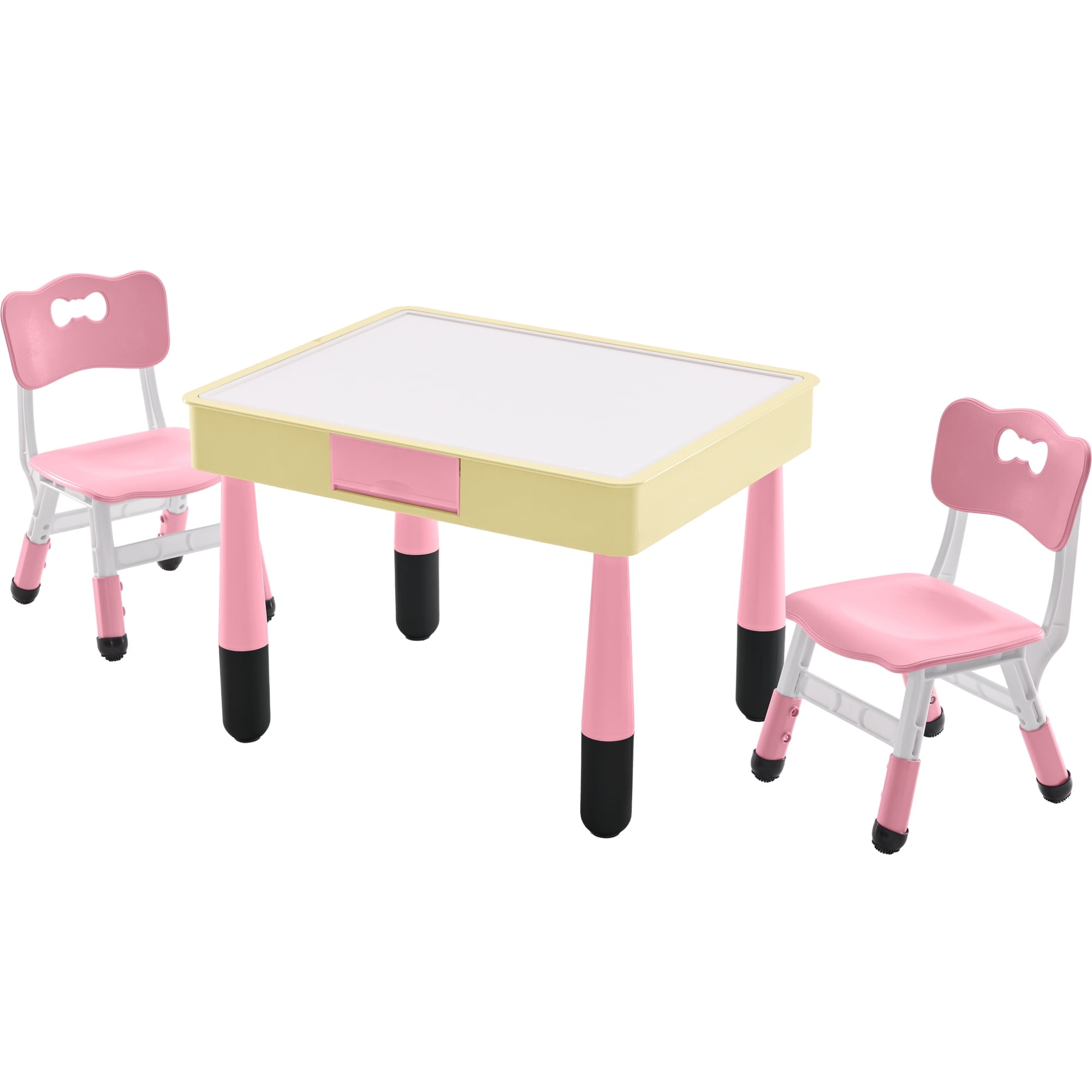 DOREROOM 4 in 1 Kids Table and 2 Chairs Set with Storage, Toddler Table ...