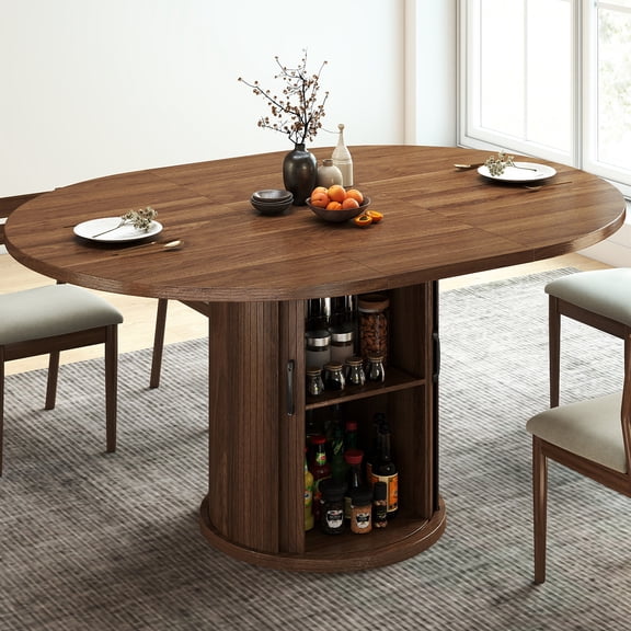 DOREROOM 63 in Engineered Wood Storage Indoor Dining Table with 2-Tier Storage Shelf, Brown