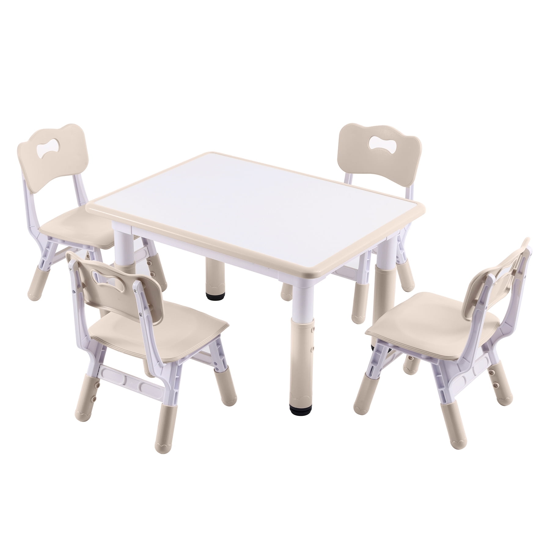 DOREROOM Height-Adjustable Kids Table and 4 Chairs Set, Toddler Table ...