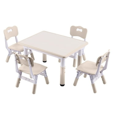 DOREROOM Height-Adjustable Kids Table and 4 Chairs Set, Graffiti Desktop, 31.5''L x 23.6''W Children Activity Table for Daycare, Classroom, Home
