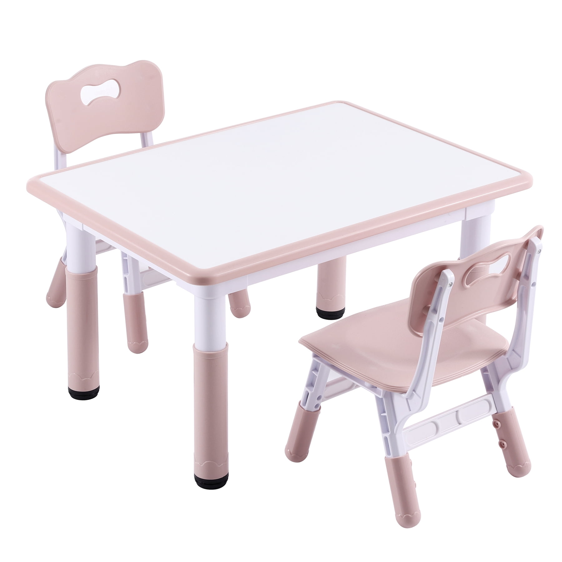 DOREROOM Kids Table and 2 Chairs Set, Height-Adjustable Toddler Table ...