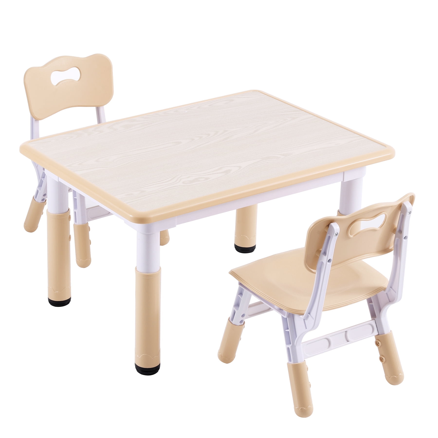 DOREROOM Kids Table and 2 Chairs Set, Height-Adjustable Toddler Table ...