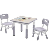 DOREROOM Kids Table and 2 Chairs Set, Height-Adjustable Toddler Table and Chairs Set with Graffiti Desktop, 23.6''L x 23.6''W Children Activity Table for Daycare, Classroom, Home