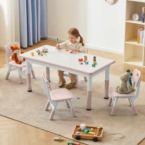 DOREROOM Kids 4-Piece Adjustable Table and Chair Set, Graffiti Desktop, Non-Slip Legs