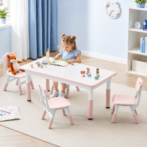 DOREROOM Kids 4-Piece Adjustable Table and Chair Set, Graffiti Desktop, Non-Slip Legs
