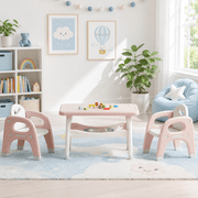 DOREROOM Kids Table and Chair Set, Plastic Children Activity Table with 2 Chairs, Toddler Table and Chair Set for Reading, Drawing, Snack Time, Arts Crafts, Preschool, Gift for Boys Girls