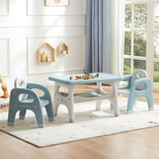 DOREROOM Kids Table and Chair Set, Plastic Children Activity Table with 2 Chairs, Toddler Table and Chair Set for Reading, Drawing, Snack Time, Arts Crafts, Preschool, Gift for Boys Girls