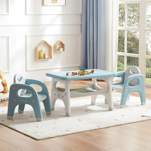 DOREROOM Kids Table and Chair Set, Plastic Children Activity Table with 2 Chairs, Toddler Table and Chair Set for Reading, Drawing, Snack Time, Arts Crafts, Preschool, Gift for Boys Girls